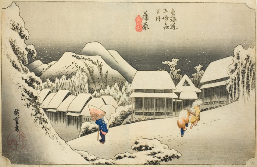 Kanbara, Abendschnee, Utagawa Hiroshige (1797–1858)